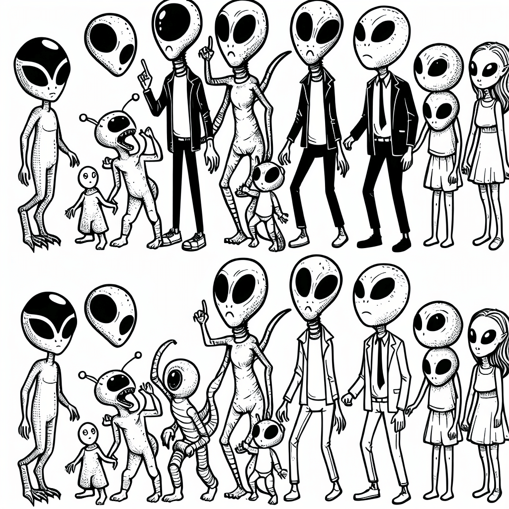 Additional alien family coloring page 2