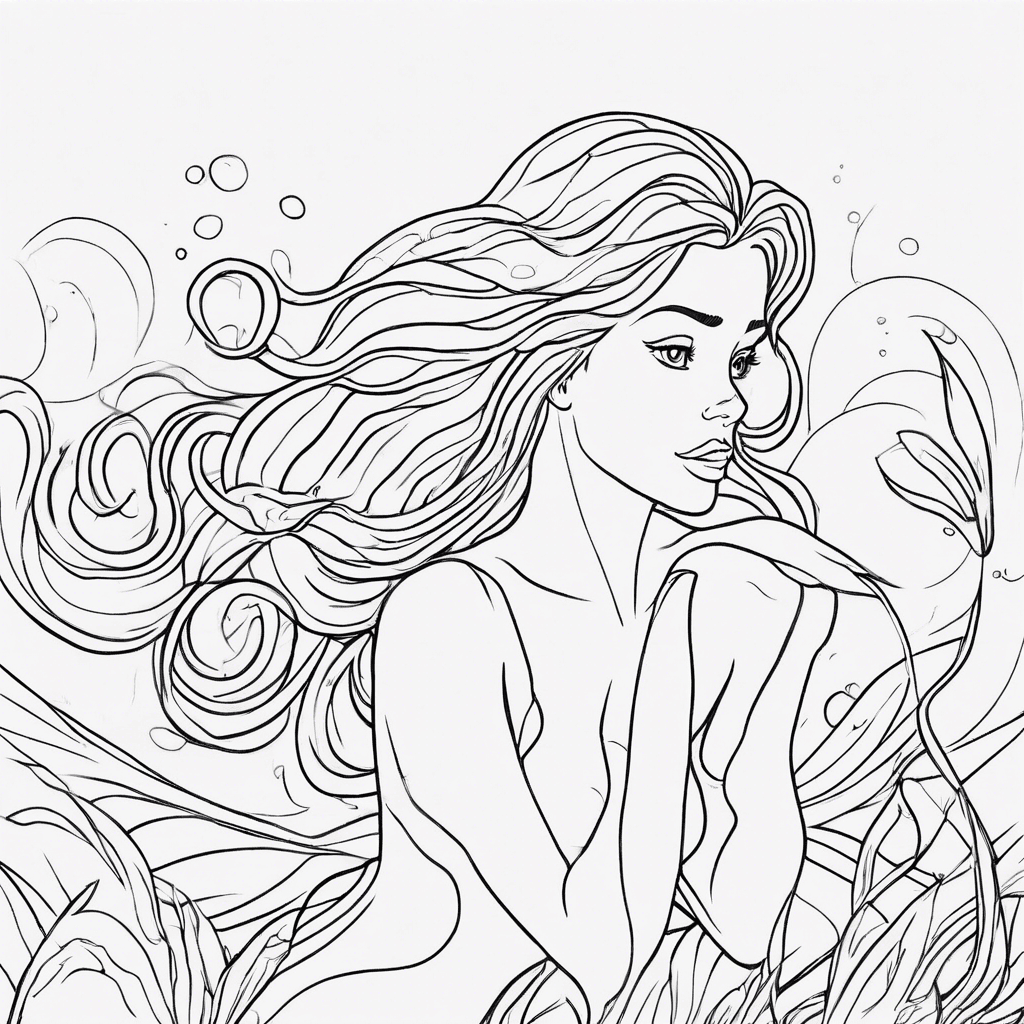 Additional ariel mermaid coloring page 2