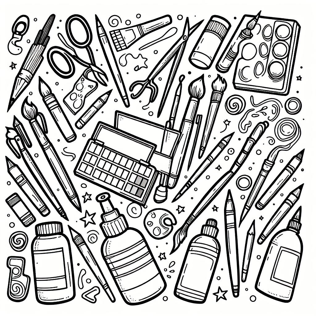 art supplies coloring pages