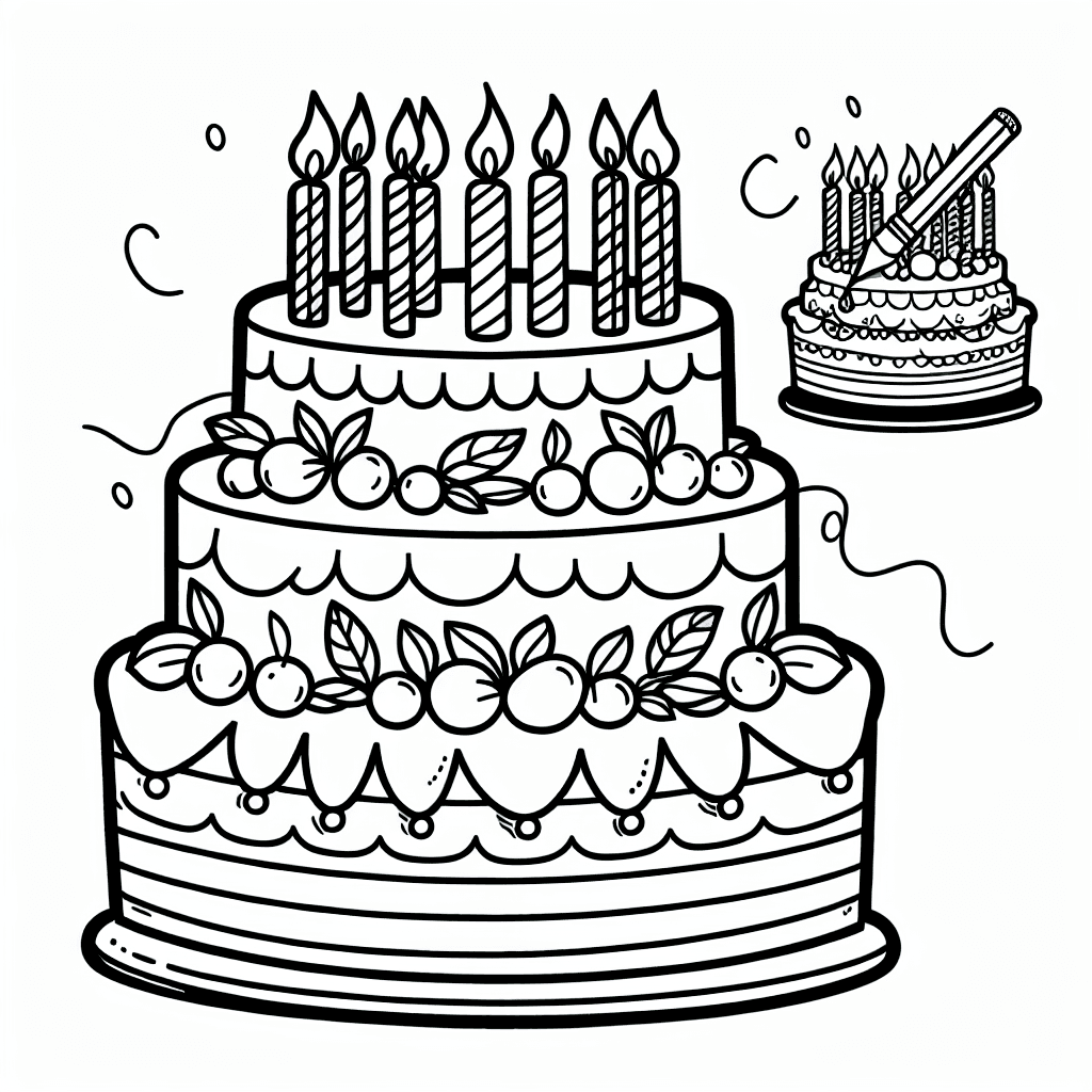 Additional birthday cake coloring page 1