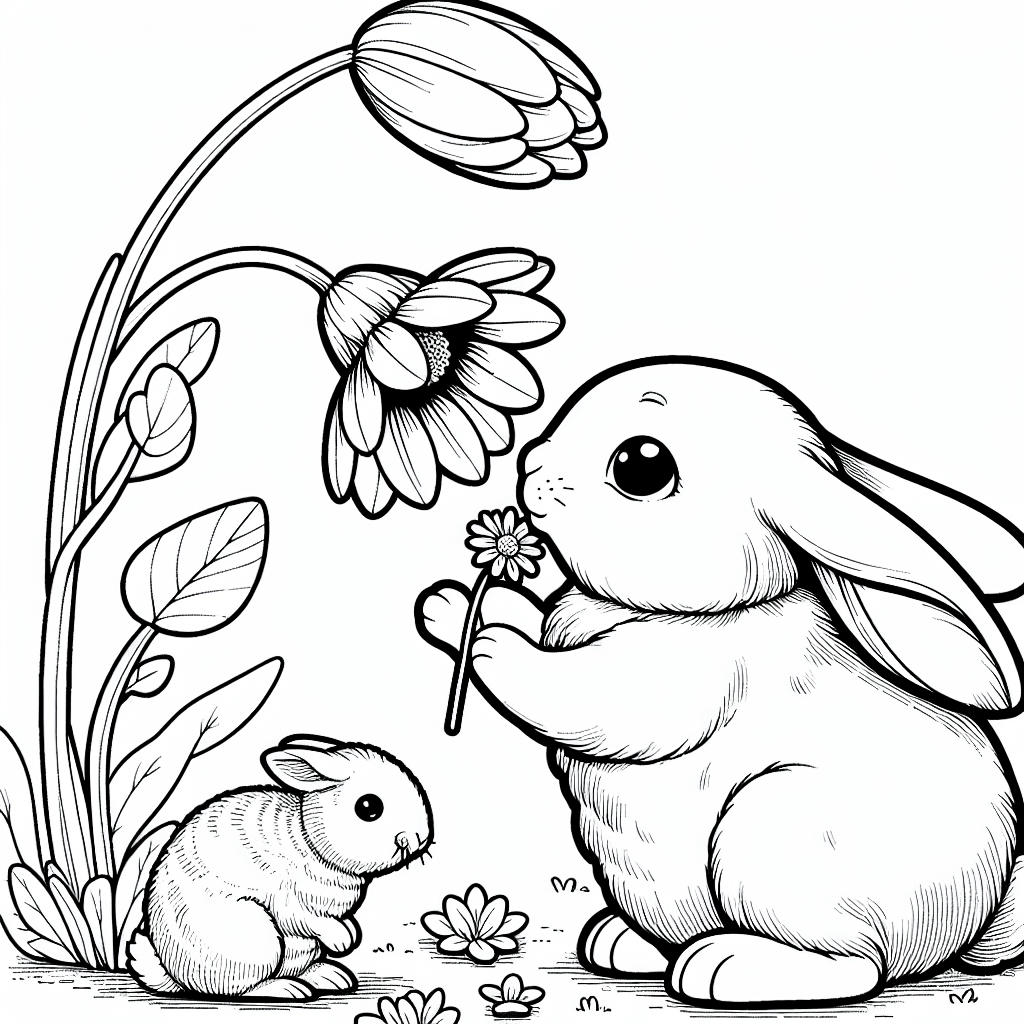 Additional bunny flower coloring page 2