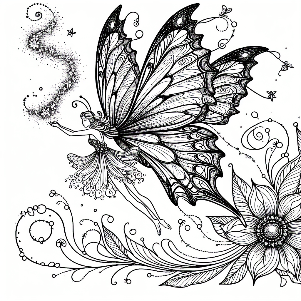 Additional butterfly fairy coloring page 2