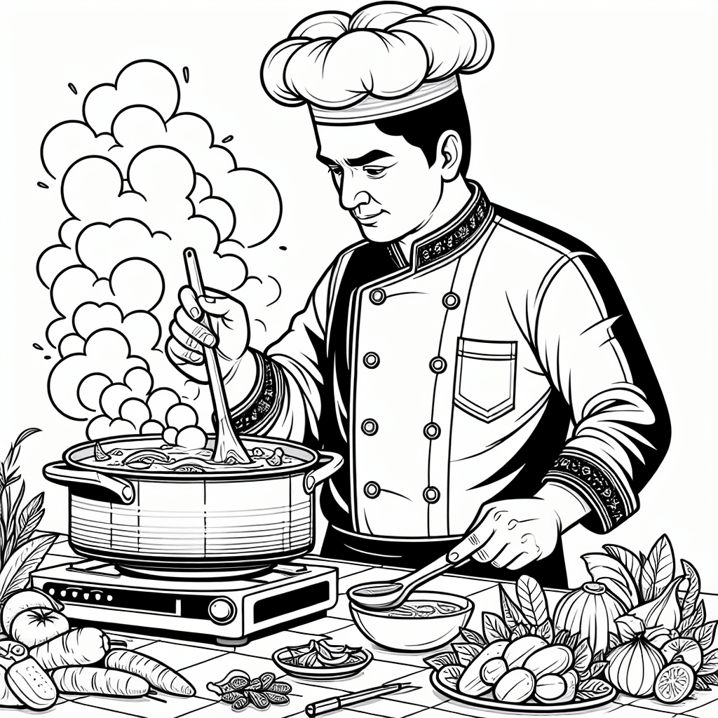 Additional chef cooking coloring page 1