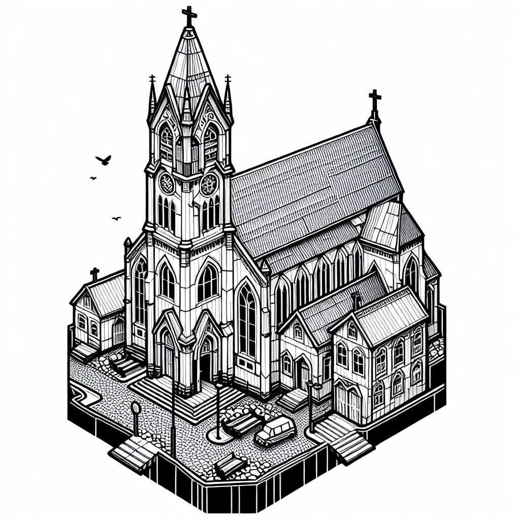 Additional church building coloring page 2