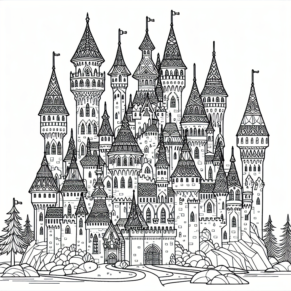 complex castle coloring pages