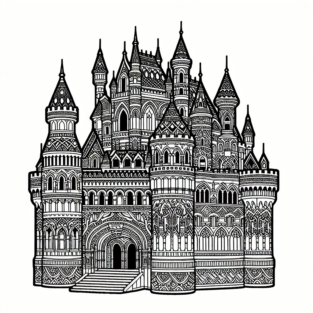 Additional complex castle coloring page 1