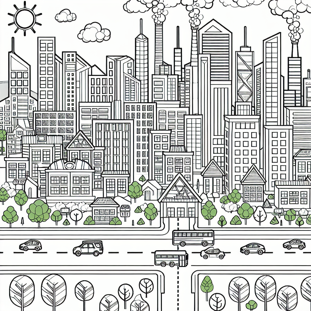 complex cityscape coloring pages