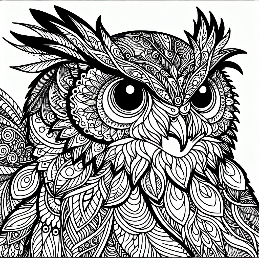 Additional complex owl coloring page 1