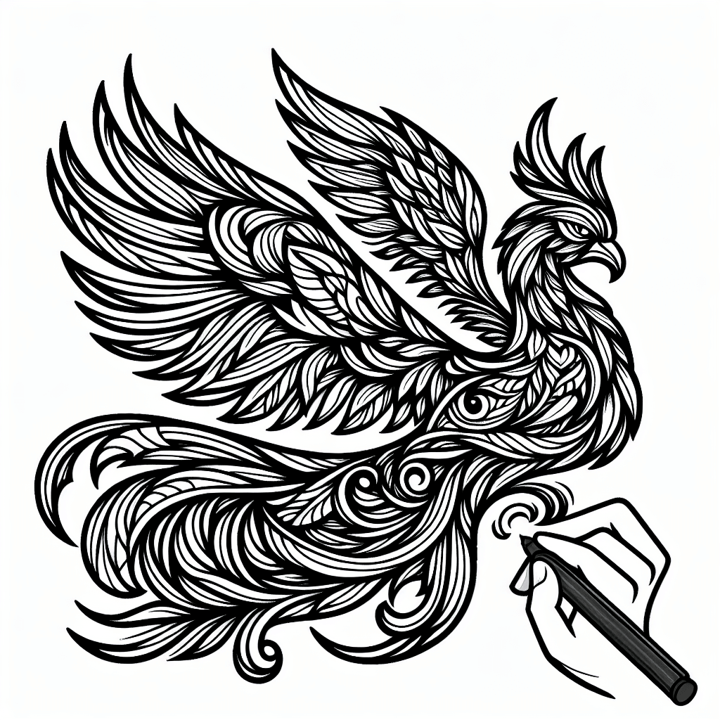 Additional complex phoenix coloring page 1