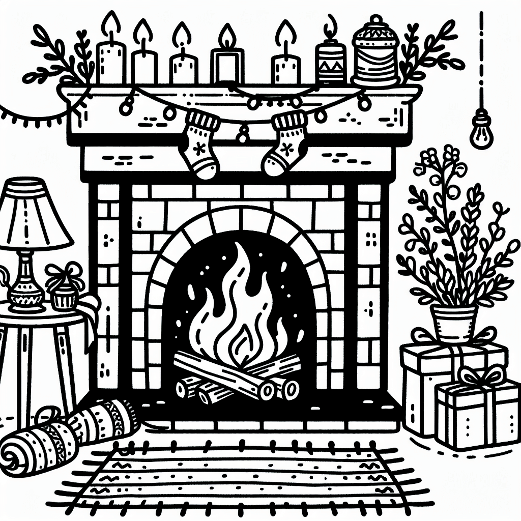 cozy fireplace coloring pages