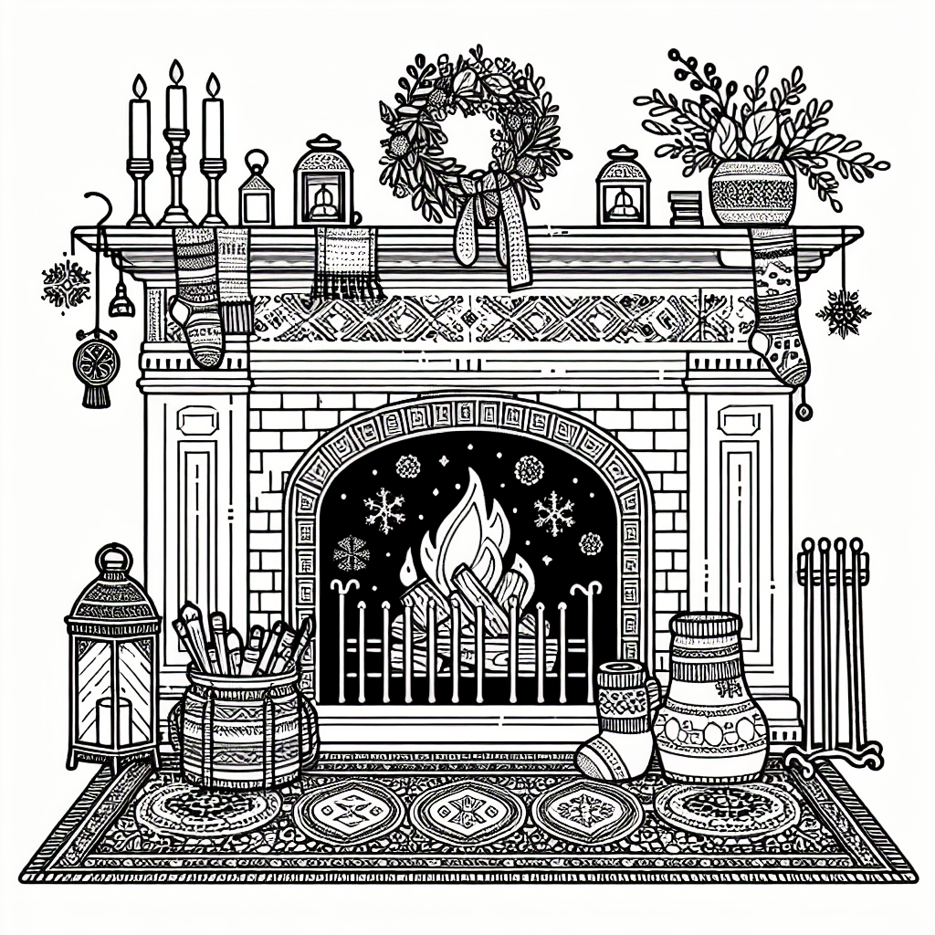 Additional cozy fireplace coloring page 1