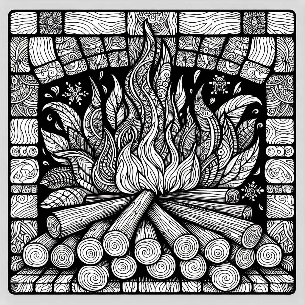 Additional cozy fireplace coloring page 2