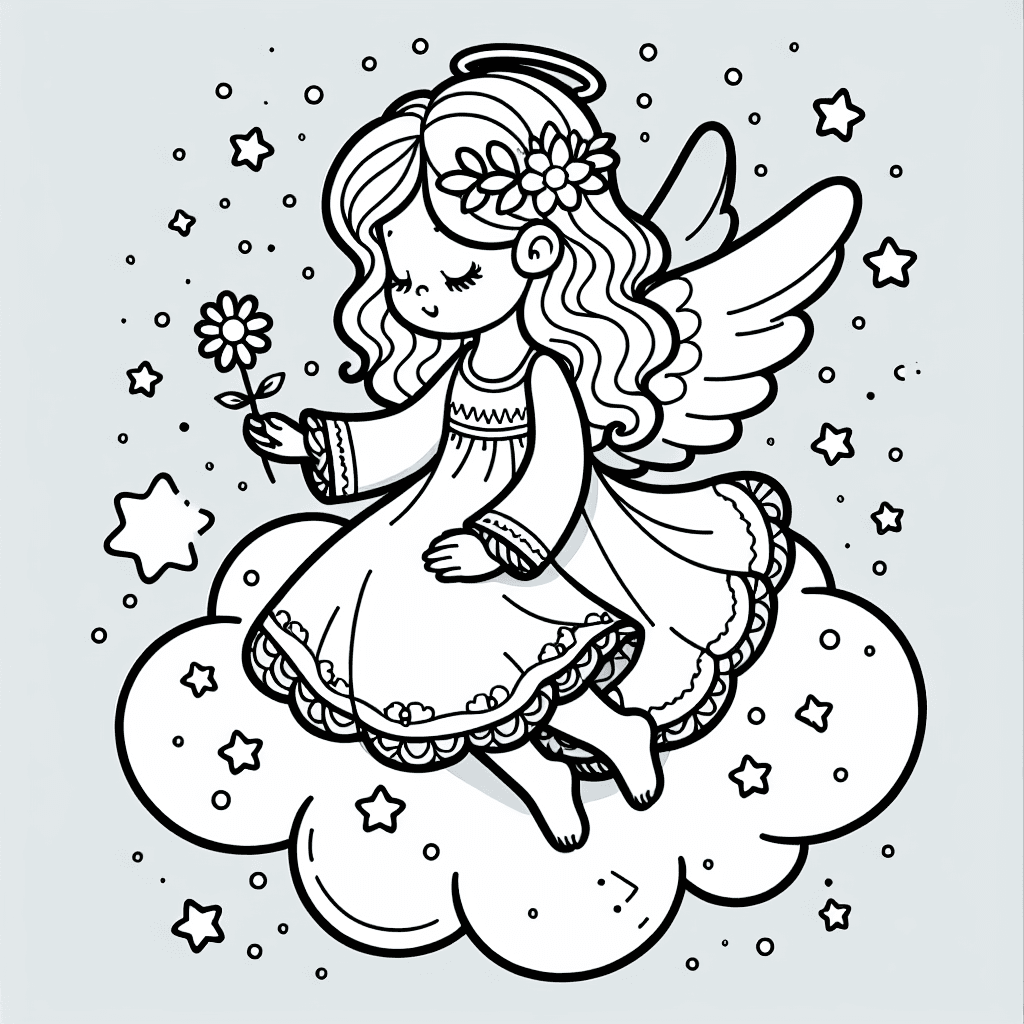 Additional cute angel cloud coloring page 1