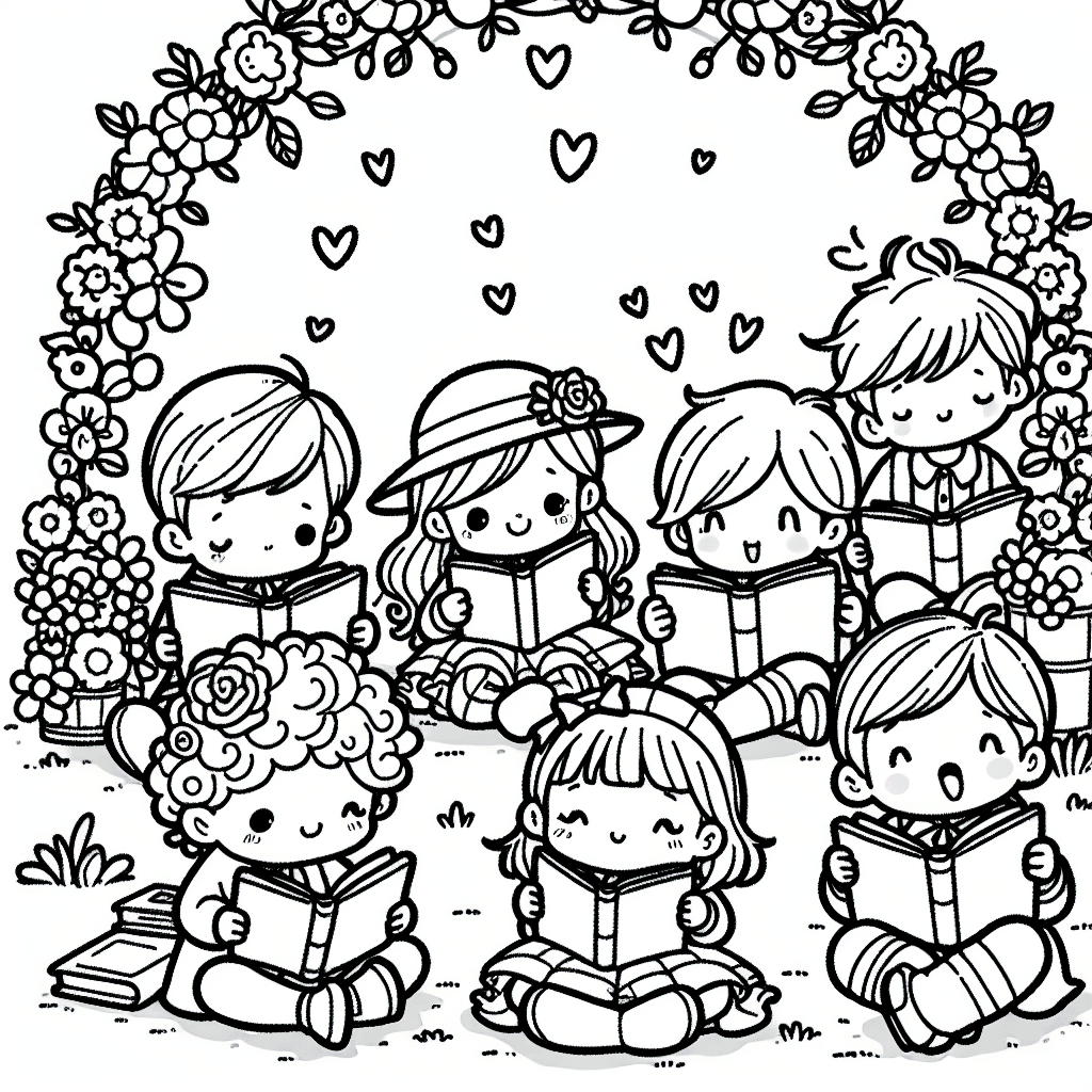 cute book reading coloring pages