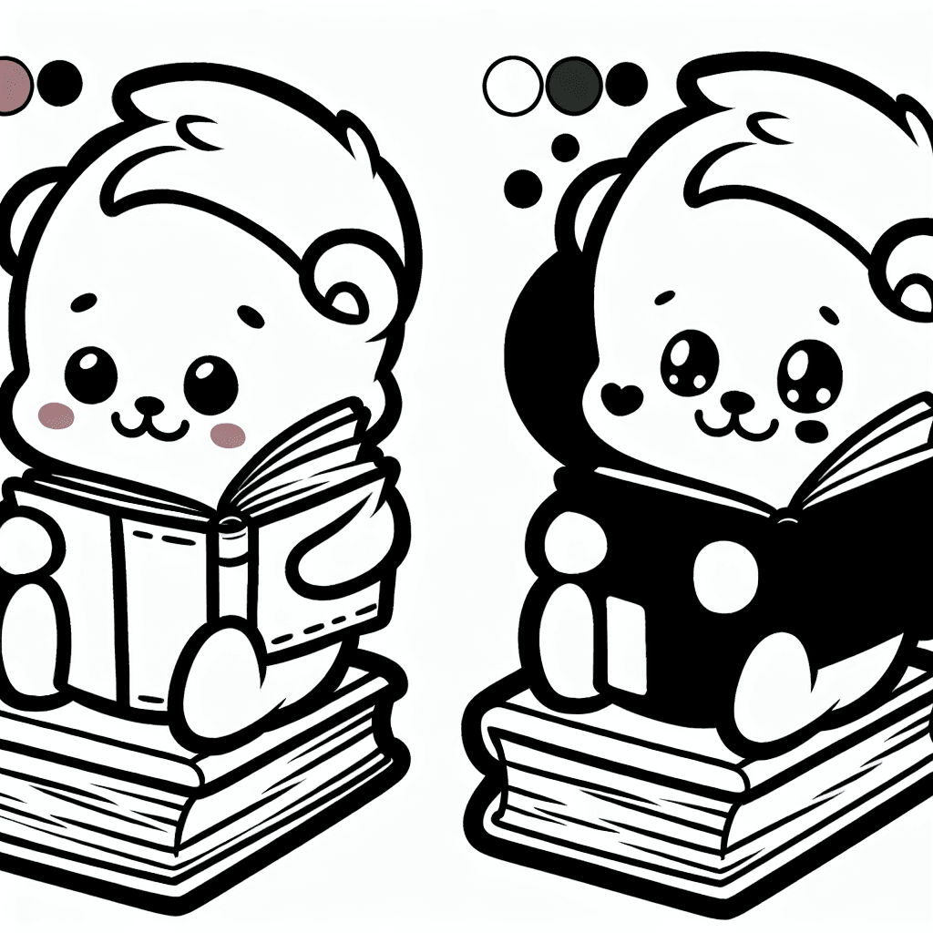 Additional cute book reading coloring page 1