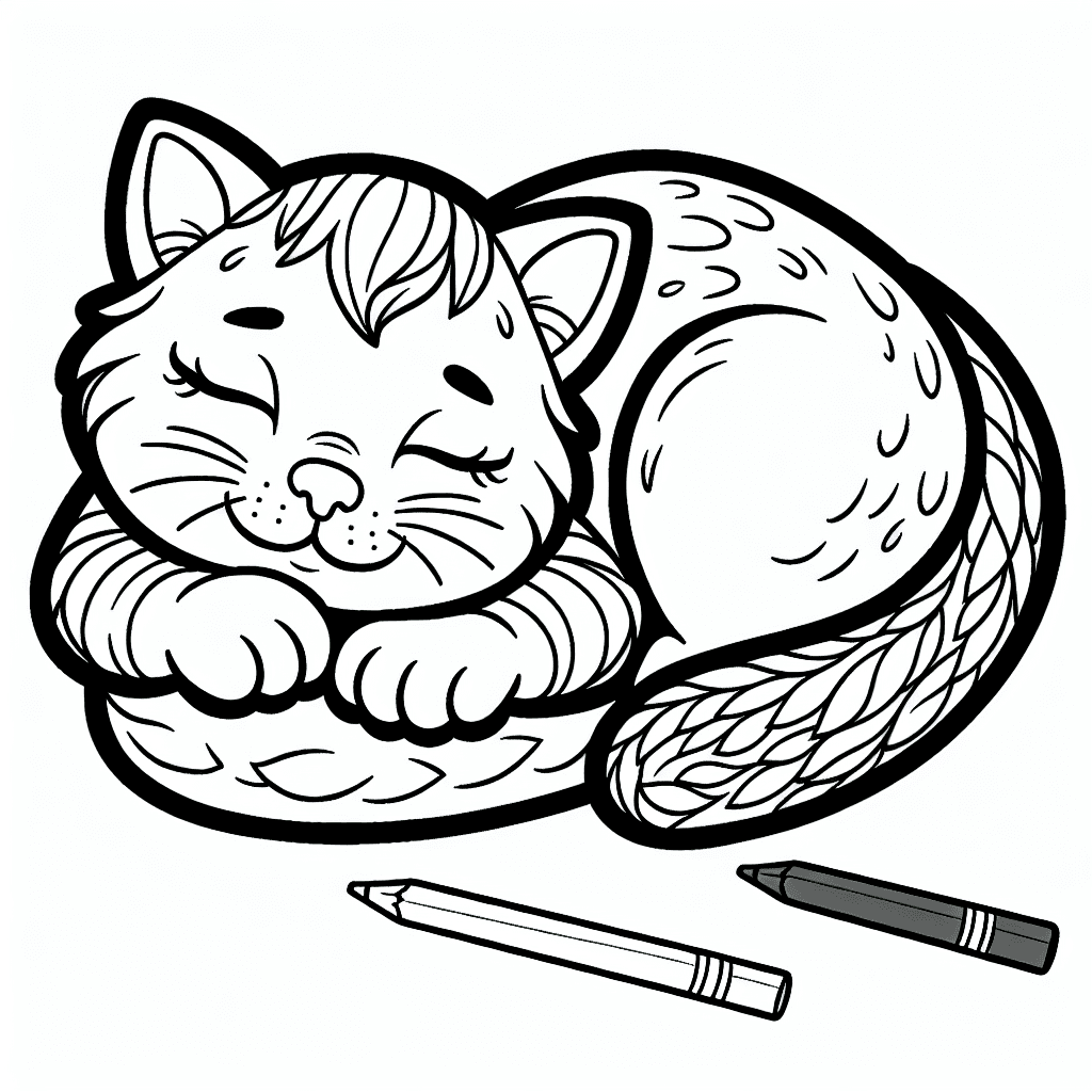 Additional cute cat sleeping coloring page 1