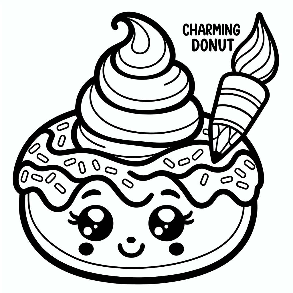 Additional cute donut coloring page 1