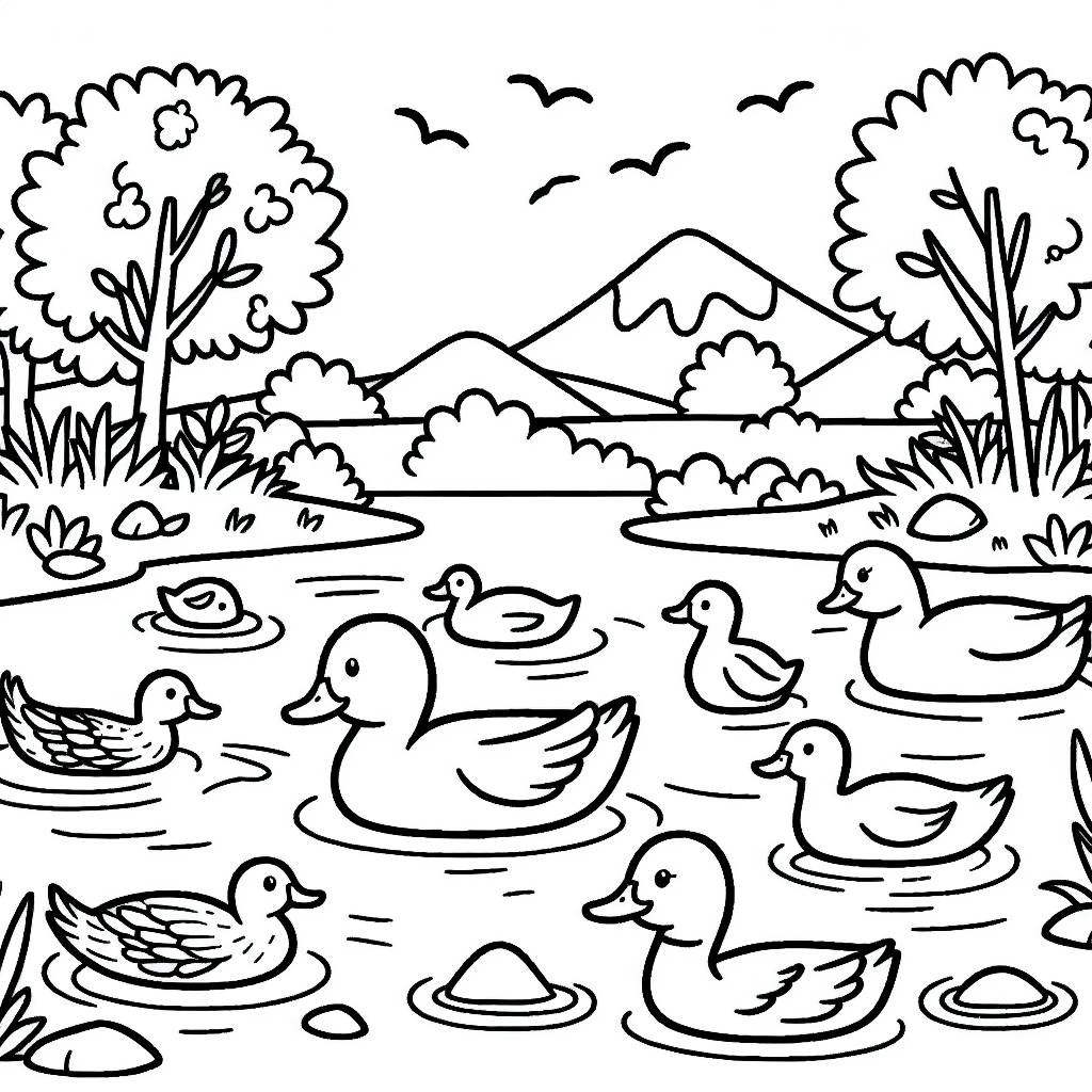 cute duck pond coloring pages