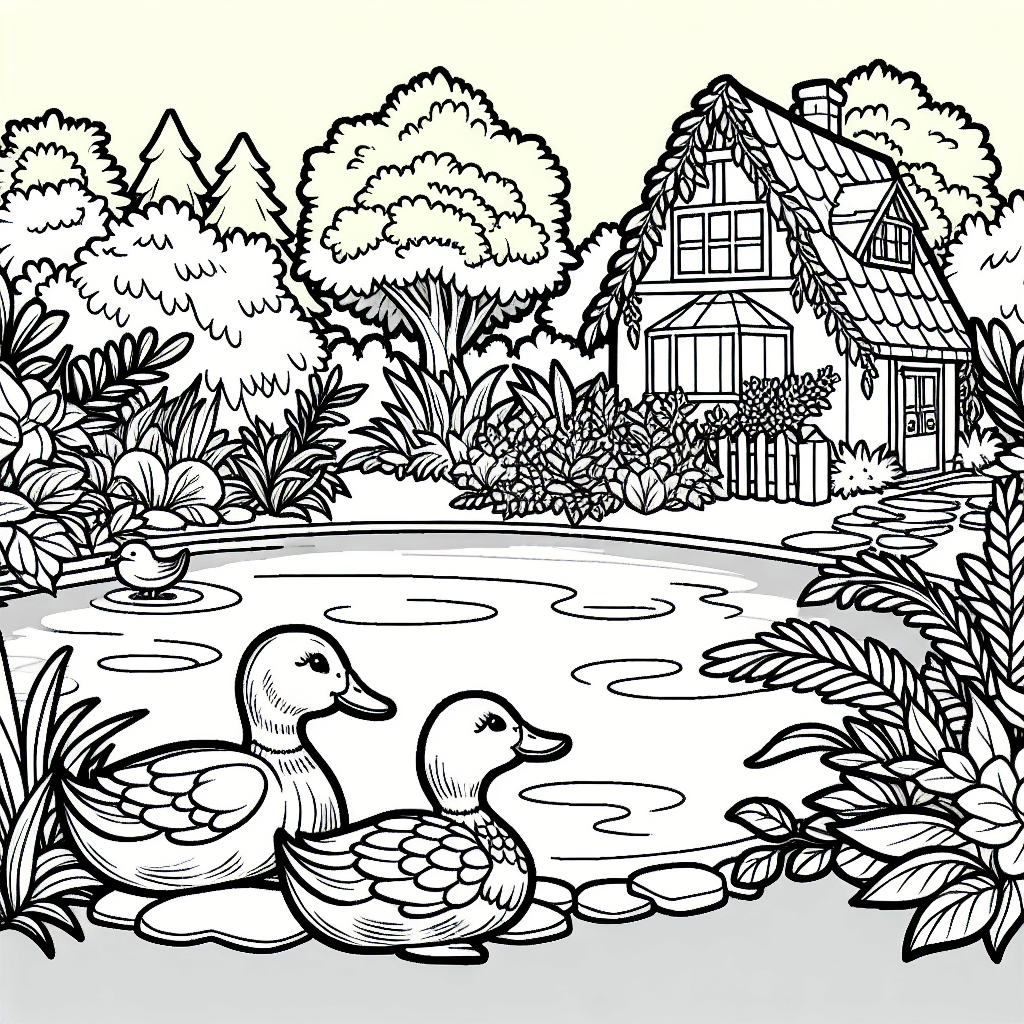 Additional cute duck pond coloring page 1