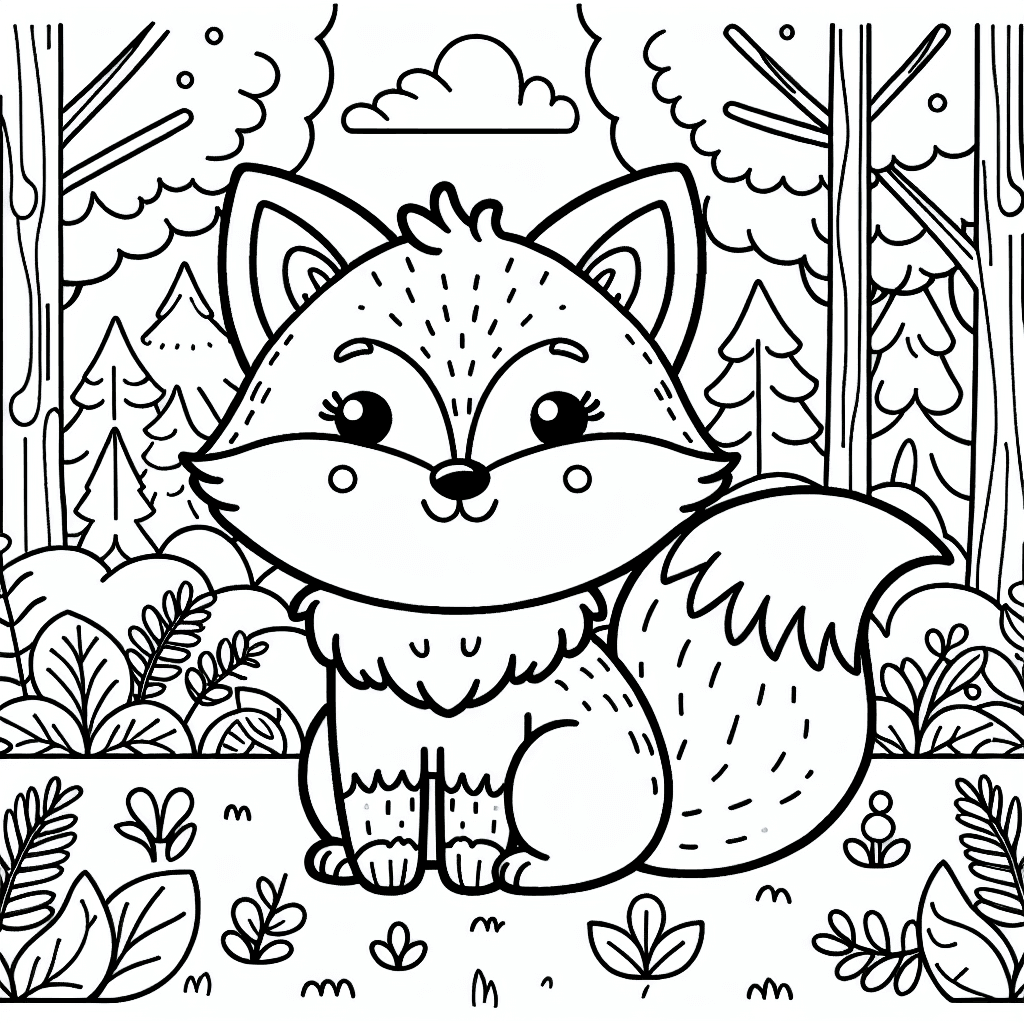 cute fox forest coloring pages