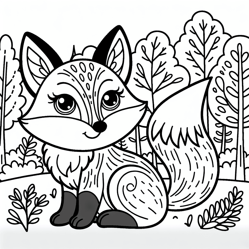 Additional cute fox forest coloring page 1