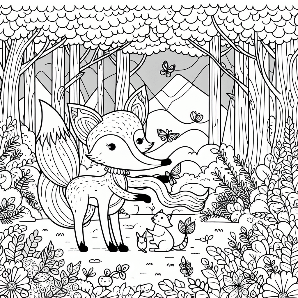 Additional cute fox forest coloring page 2