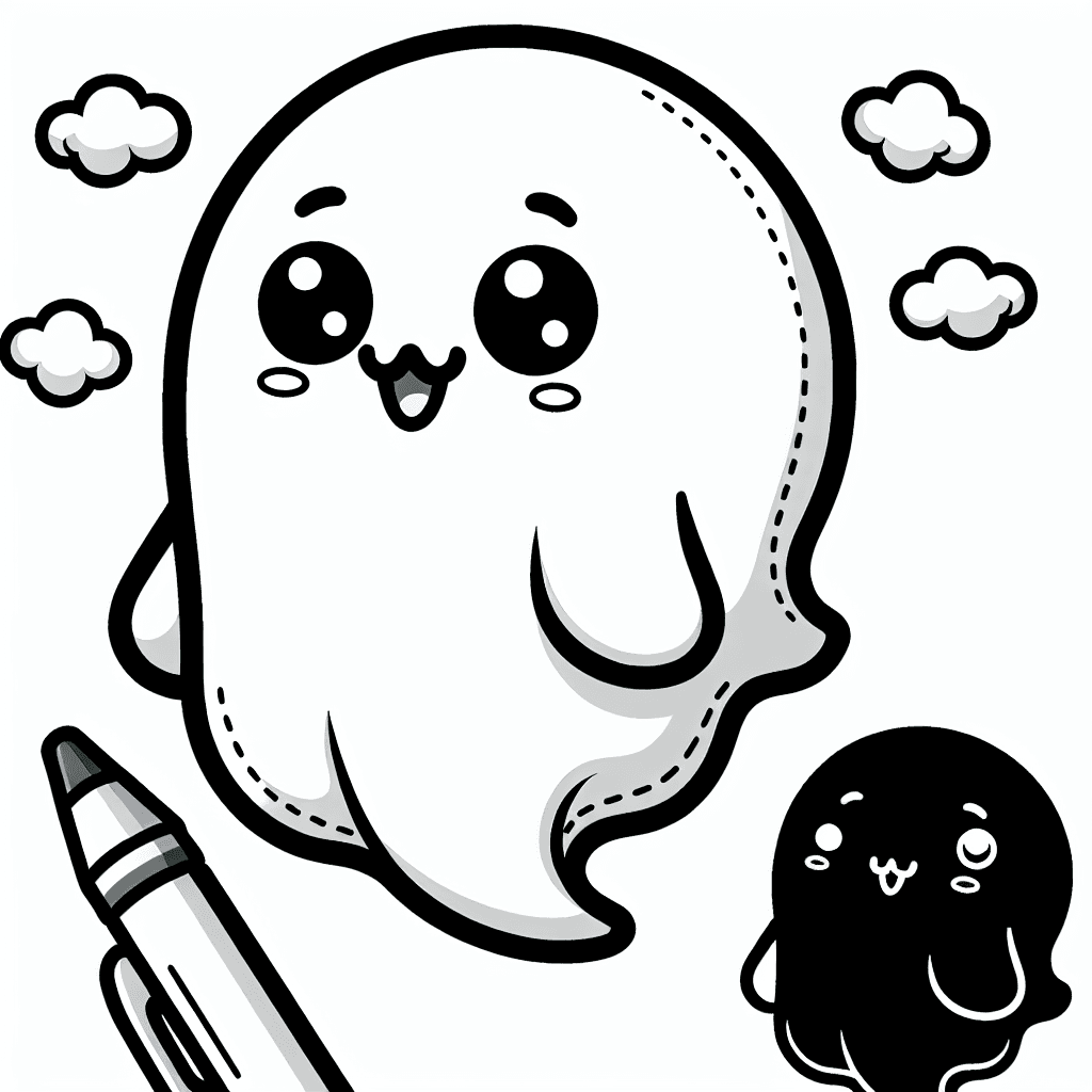 Additional cute ghost boo coloring page 1