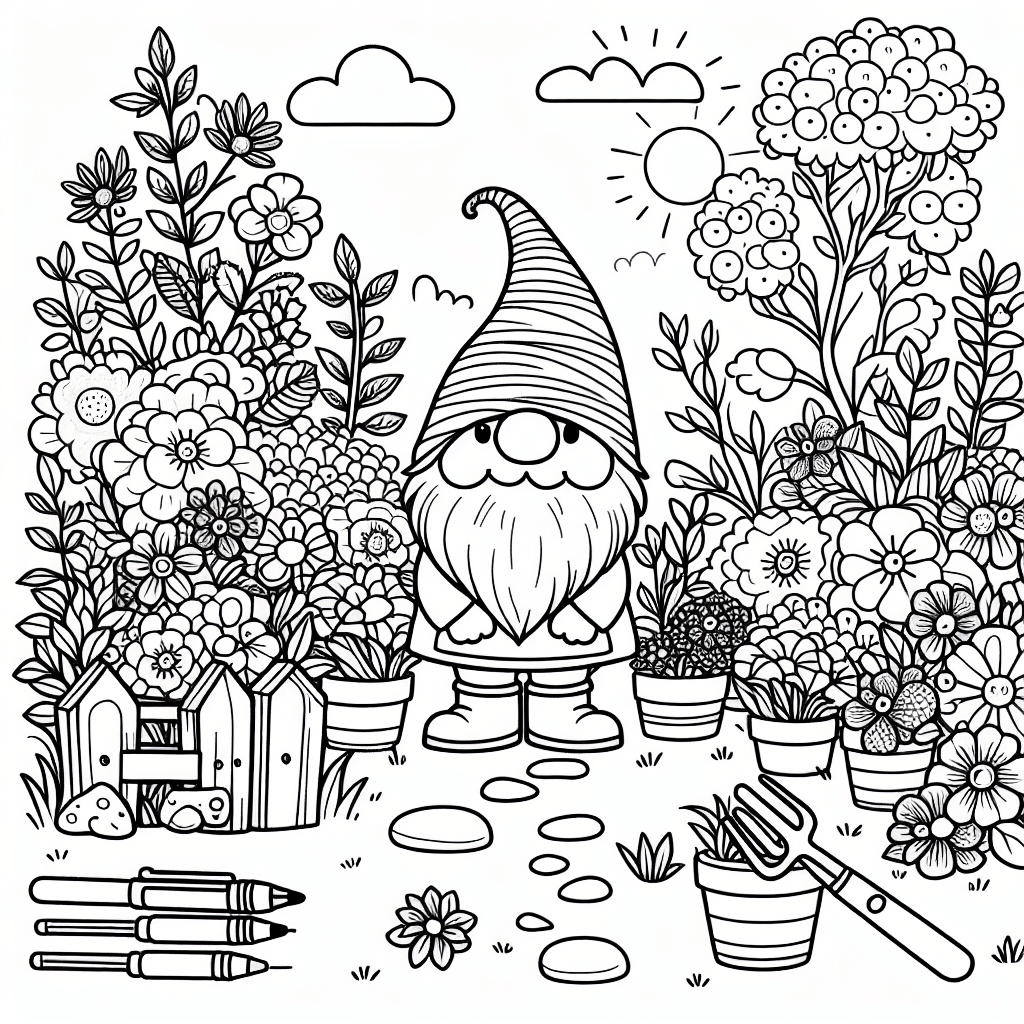 cute gnome garden coloring pages