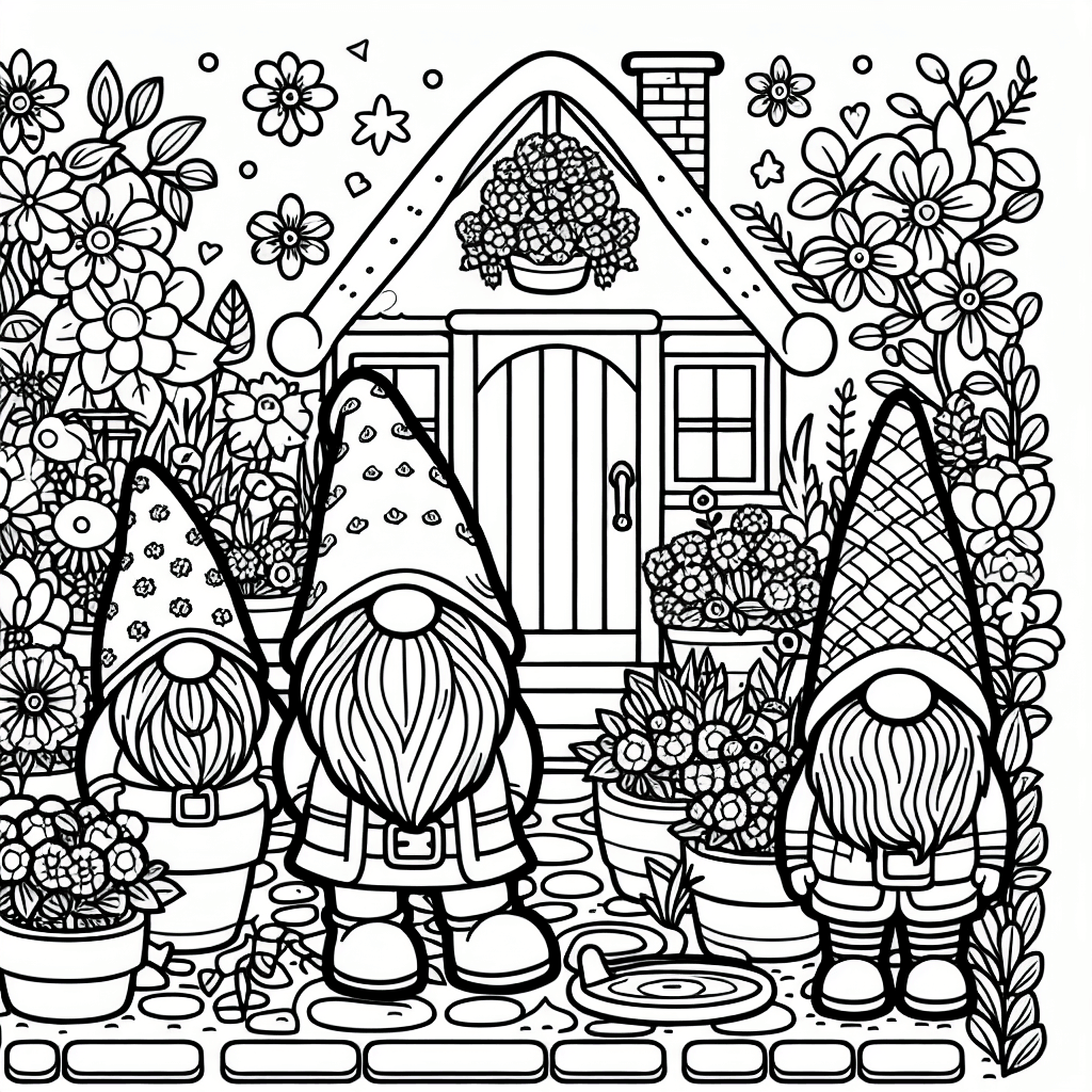 Additional cute gnome garden coloring page 1