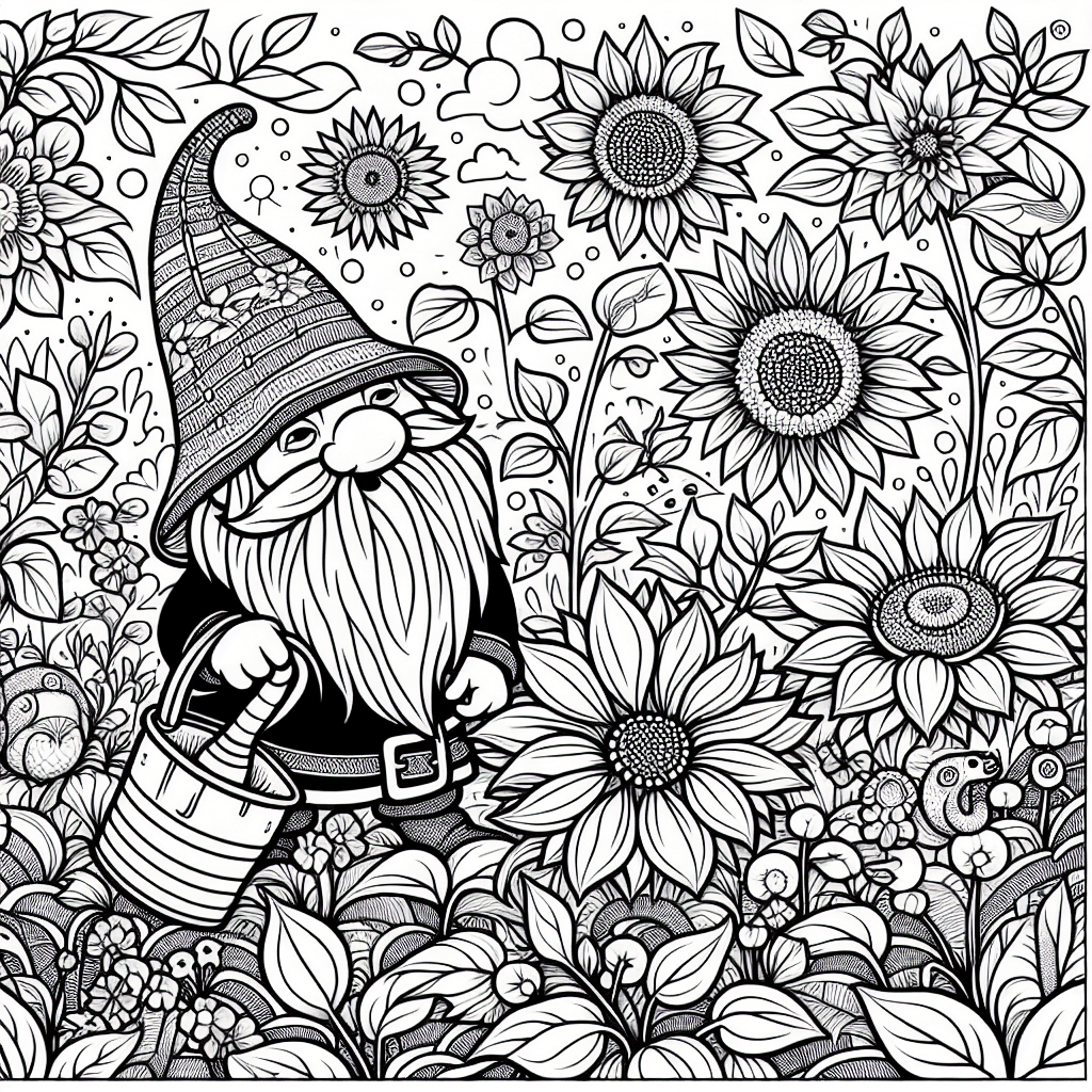 Additional cute gnome garden coloring page 2