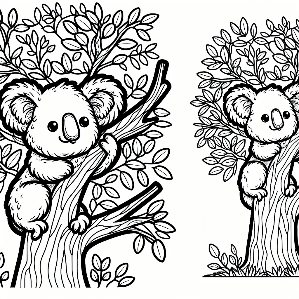 Additional cute koala tree coloring page 1