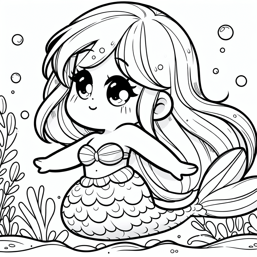 Additional cute mermaid sea coloring page 1