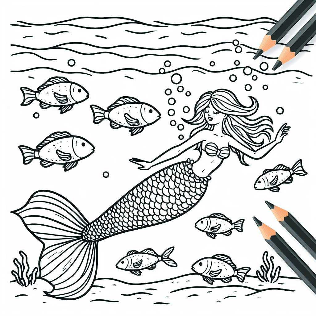 Additional cute mermaid sea coloring page 2