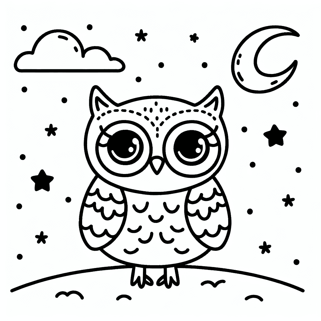 cute owl night coloring pages