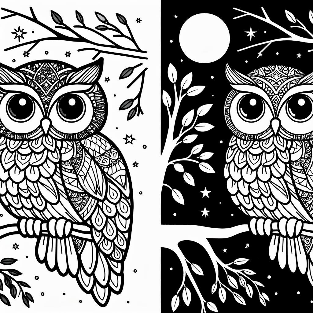 Additional cute owl night coloring page 1