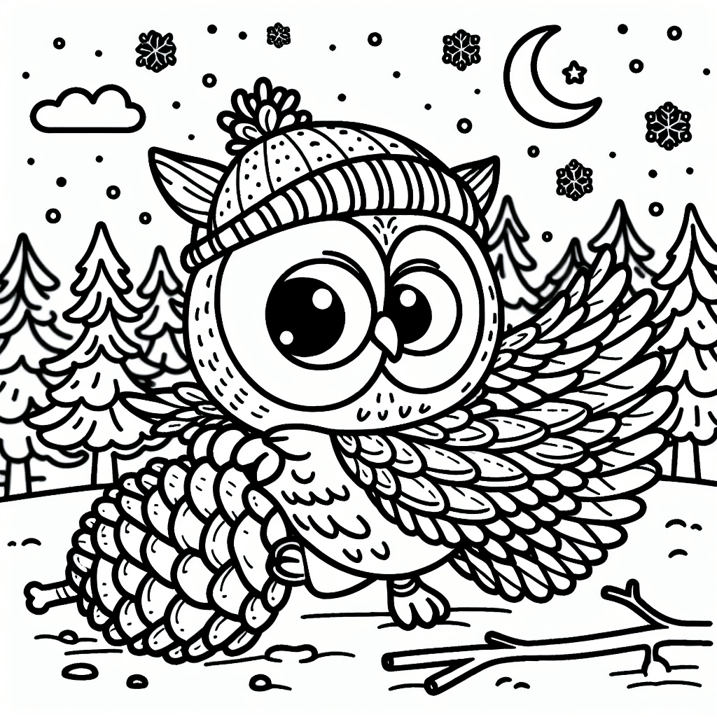 Additional cute owl night coloring page 2