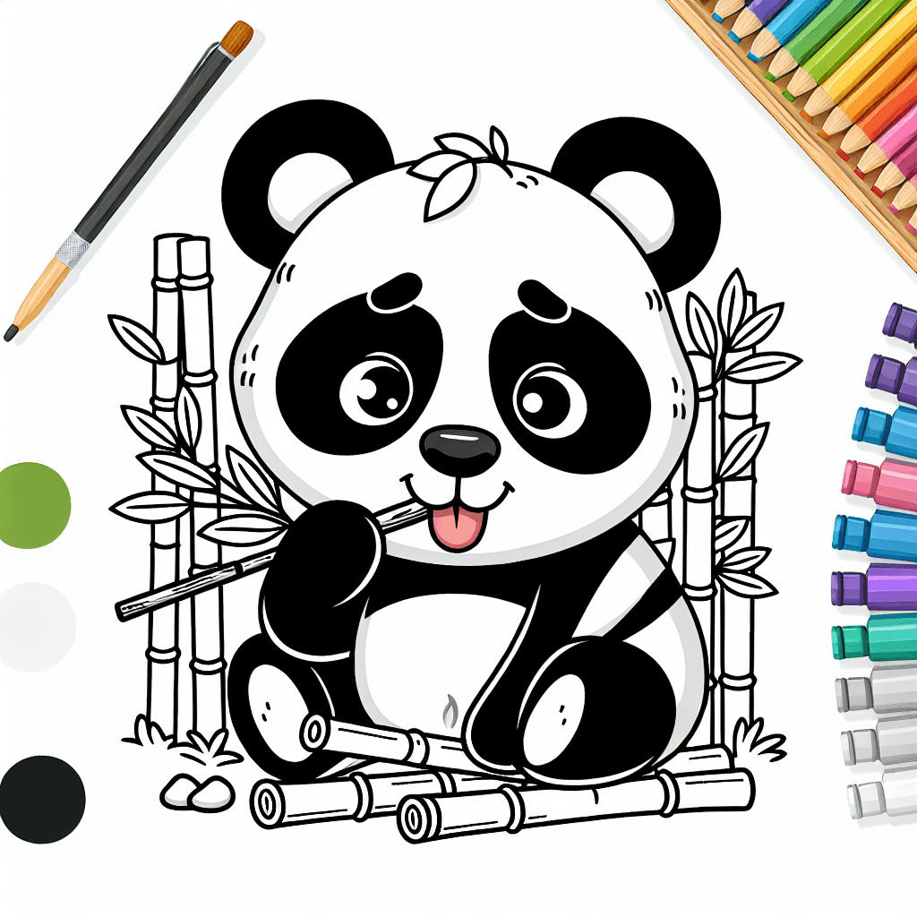 Additional cute panda bamboo coloring page 1