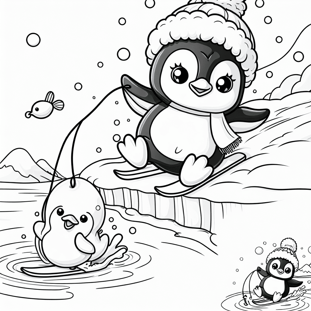 Additional cute penguin ice coloring page 2