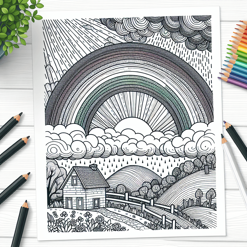 Additional cute rainbow sky coloring page 2