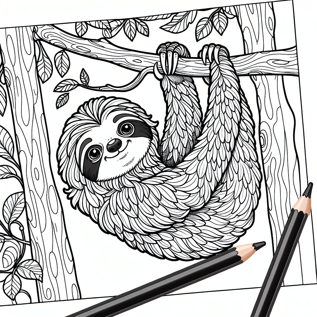 Additional cute sloth tree coloring page 1