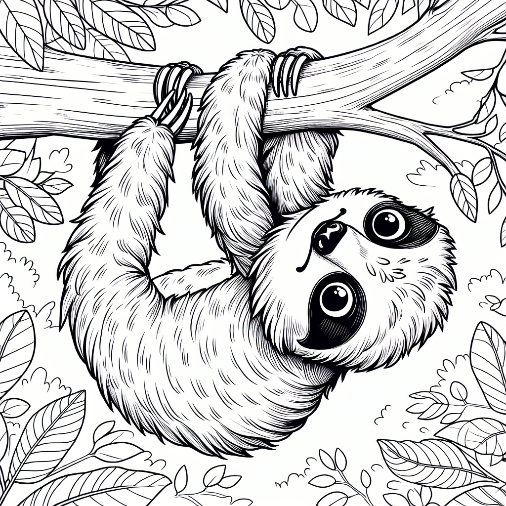 Additional cute sloth tree coloring page 2