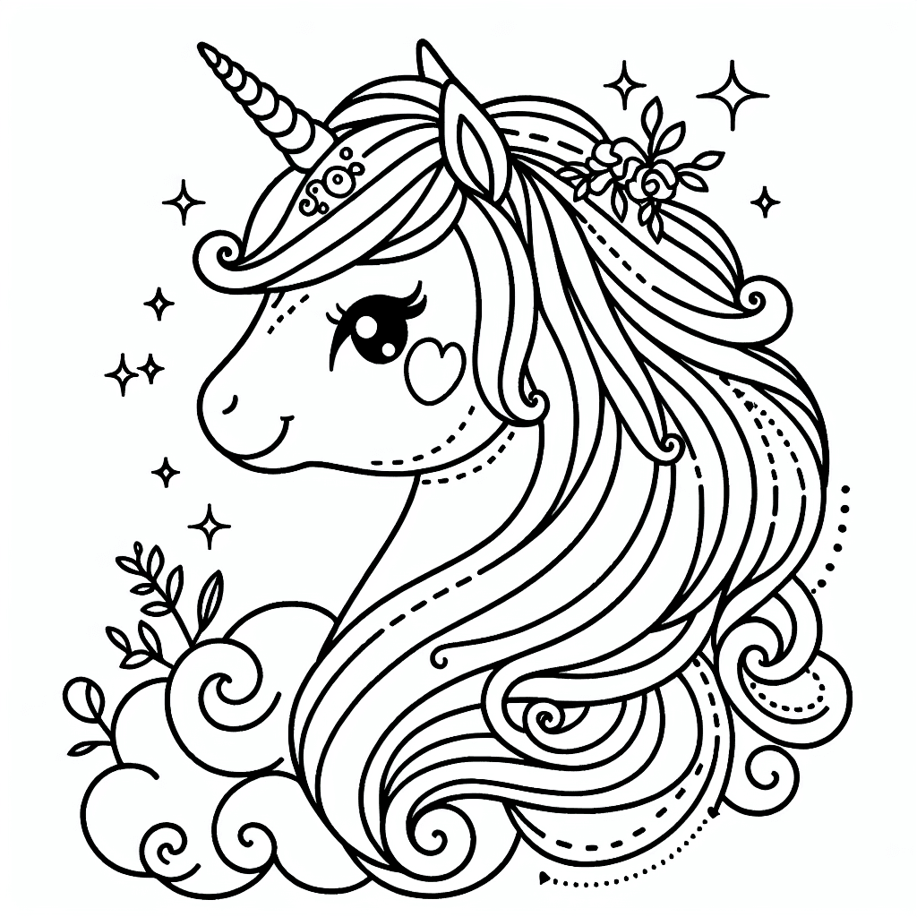 Additional cute unicorn magic coloring page 1