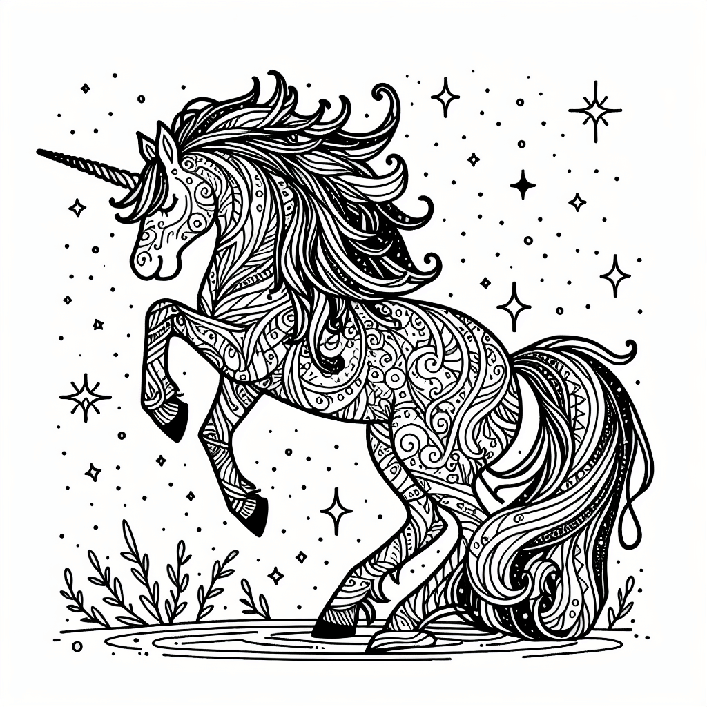 Additional cute unicorn magic coloring page 2