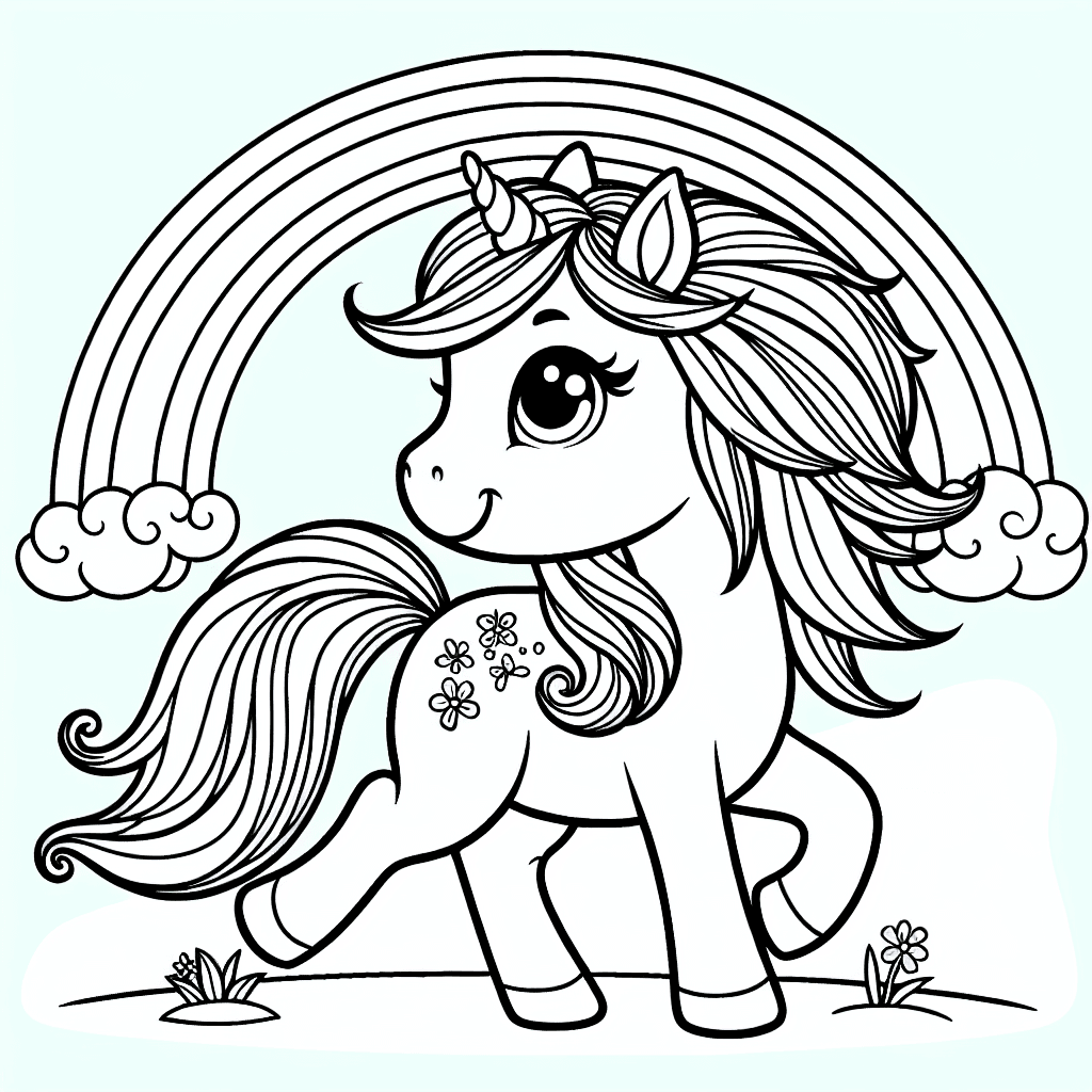 Additional cute unicorn rainbow coloring page 1