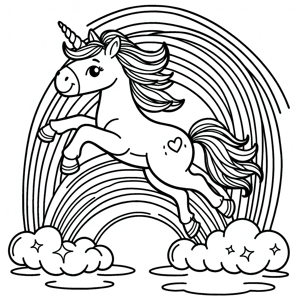 Additional cute unicorn rainbow coloring page 2