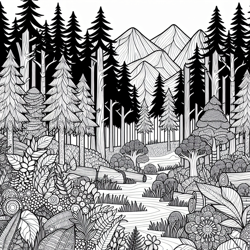 Additional detailed forest coloring page 1