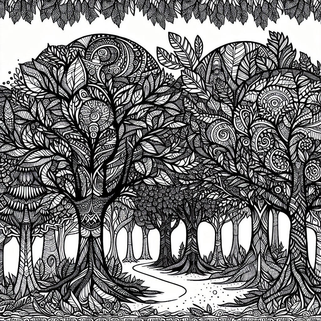 Additional detailed forest coloring page 2