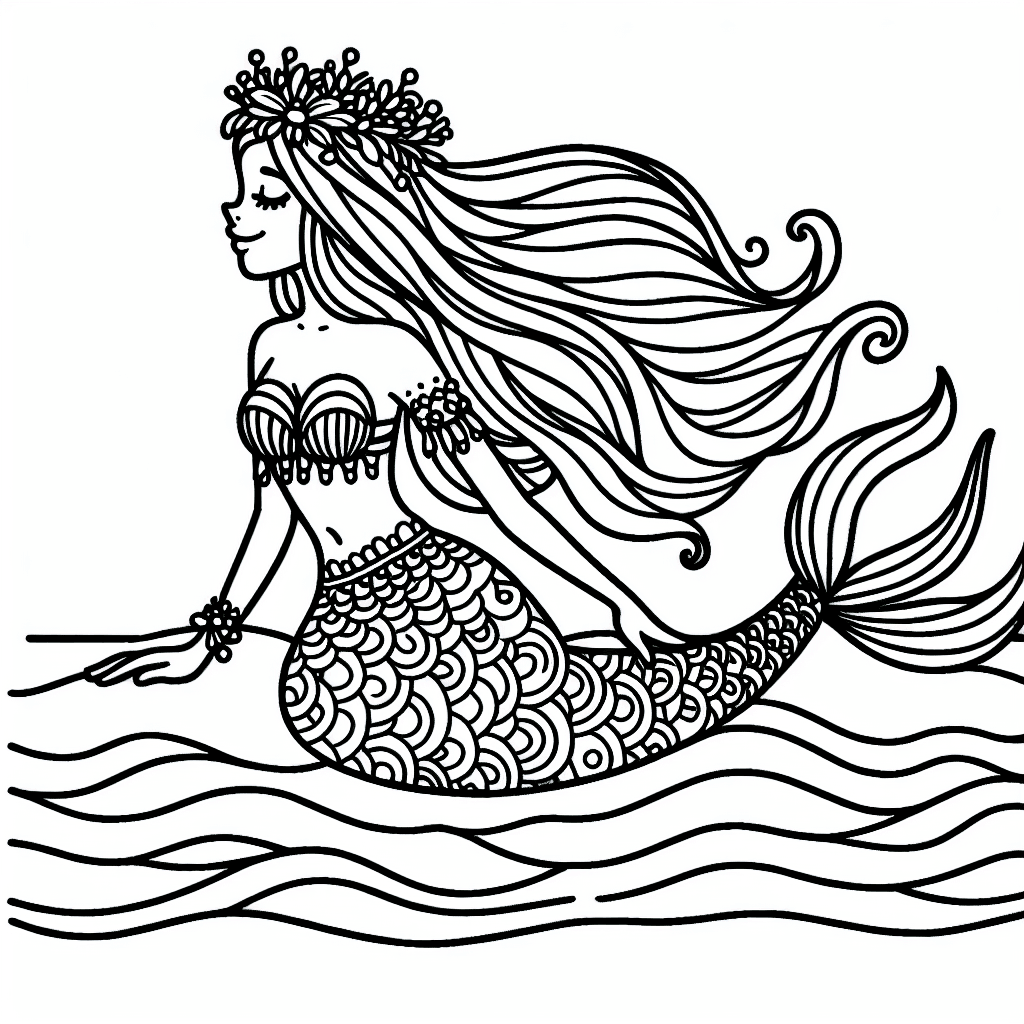 detailed mermaid coloring pages