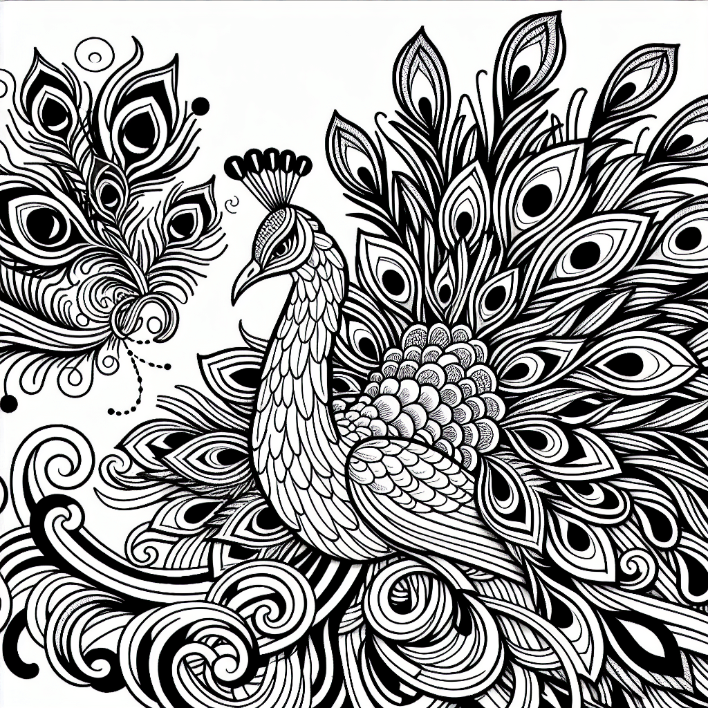 Additional detailed peacock coloring page 2