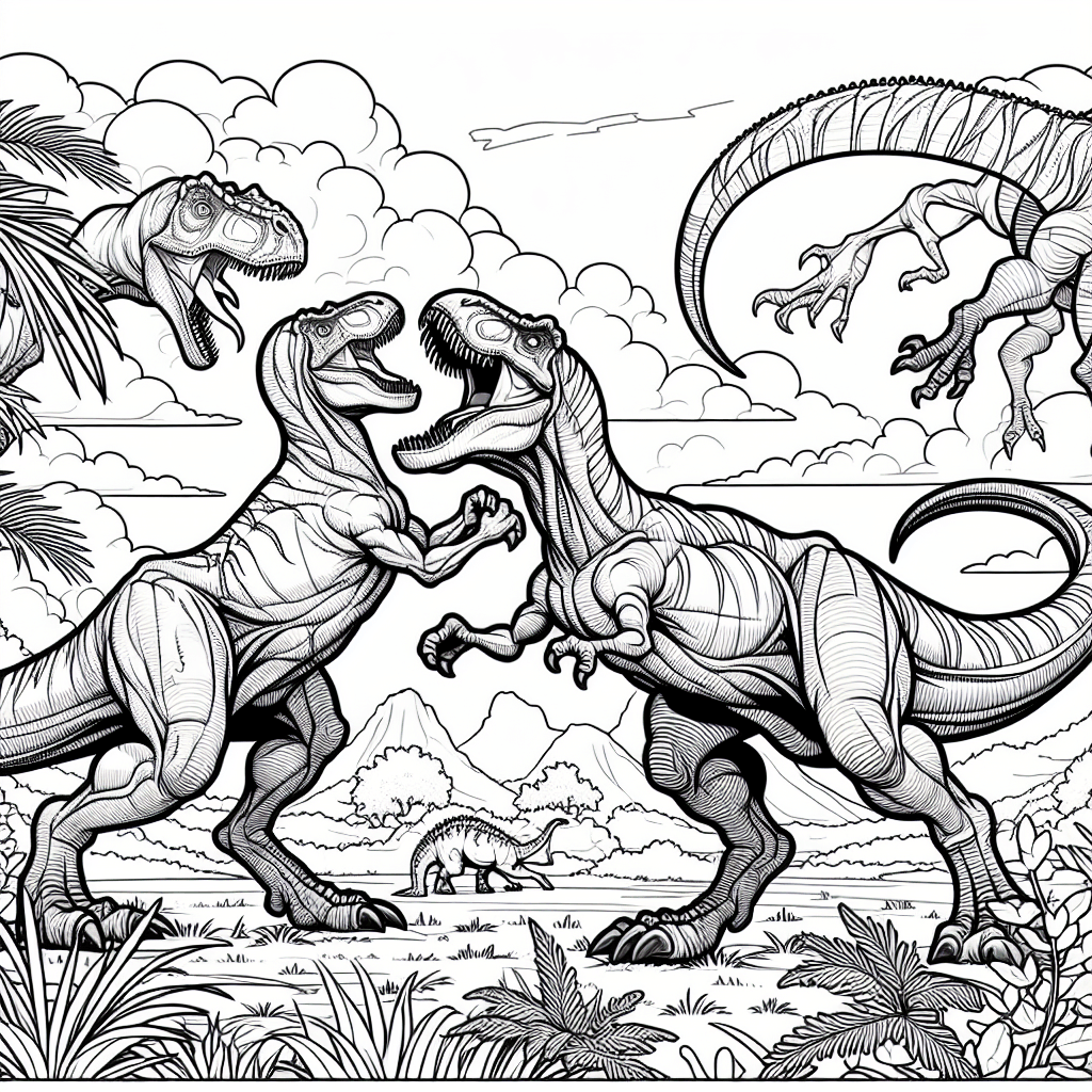 Additional dinosaur fight coloring page 1